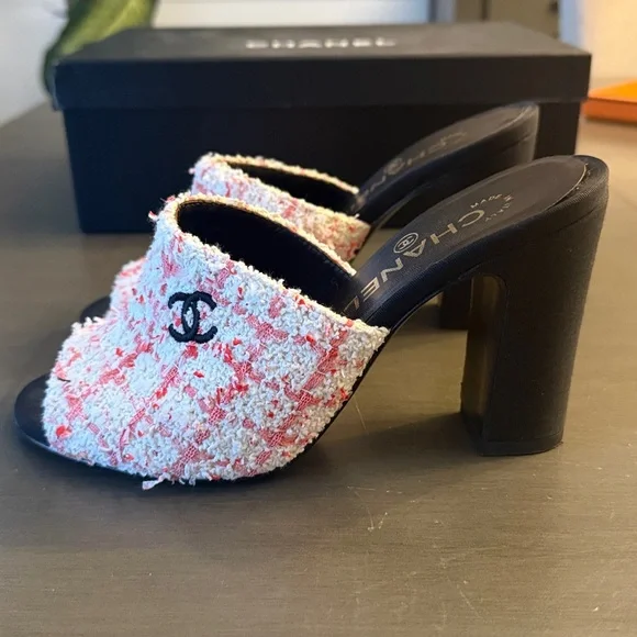 2024 CRUISE CHANEL PINK GLITTERED TWEED MULE 36 - Picture 6 of 13